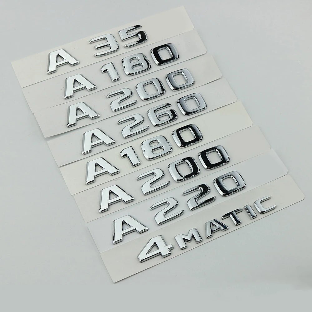3D ABS Chrome Logo A45 A35 A180 A220 A200 4matic Emblem Letters Sticker Car