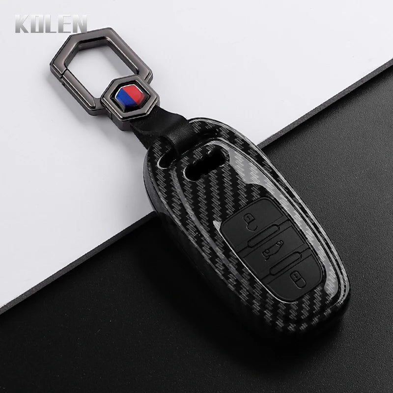 ABS Carbon Fiber Style Car Key Case Cover For Audi