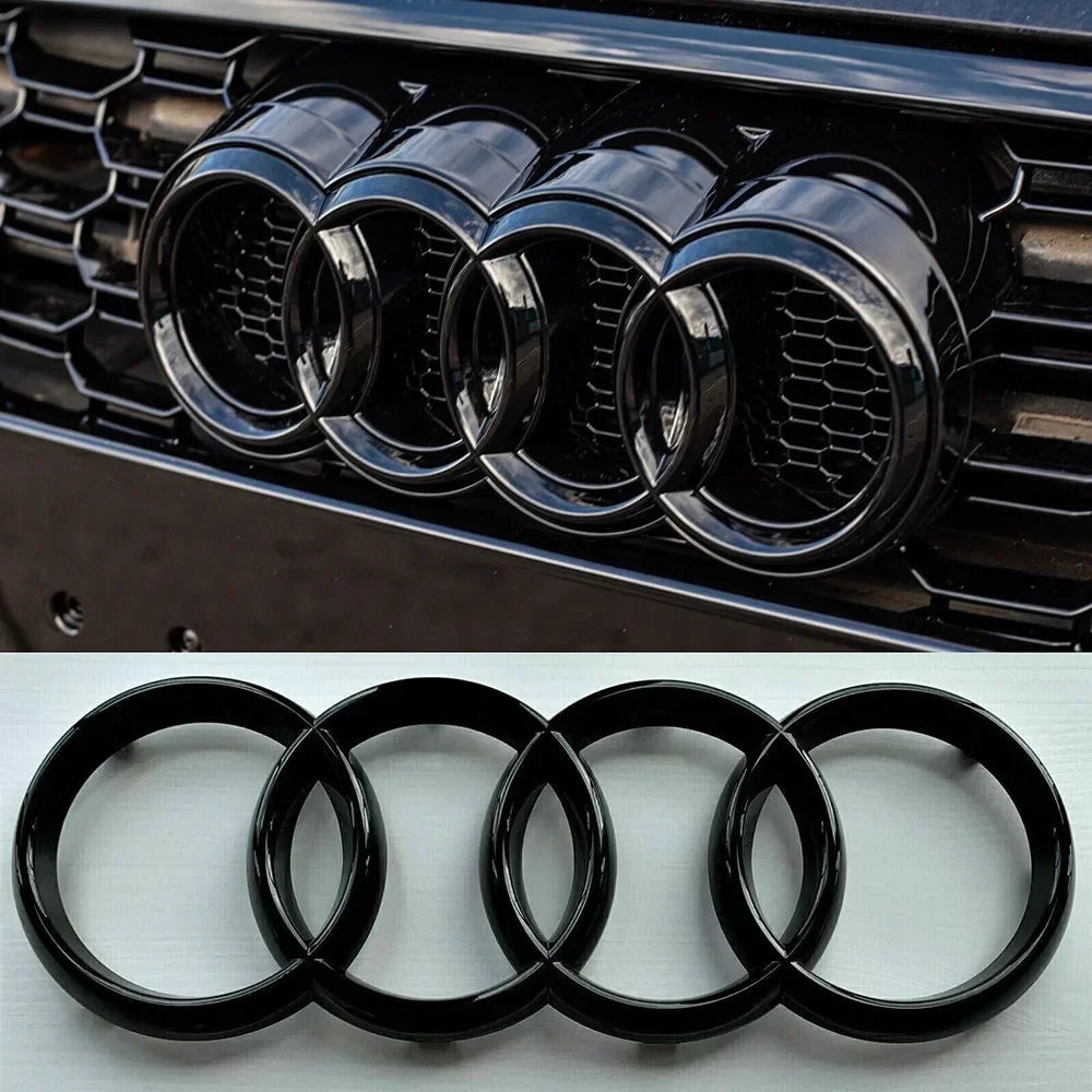 Audi Black/Silver 4 Ring ABS Car Hood Front Bonnet Grill Rear Trunk Emblem Logo Badge Sticker