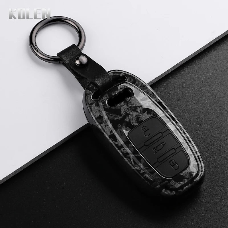 ABS Carbon Fiber Style Car Key Case Cover For Audi