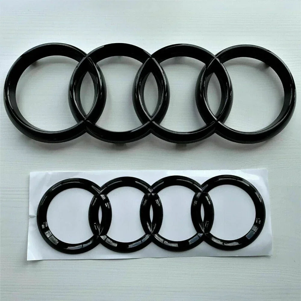 Audi Black/Silver 4 Ring ABS Car Hood Front Bonnet Grill Rear Trunk Emblem Logo Badge Sticker