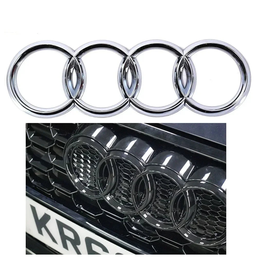 Audi Black/Silver 4 Ring ABS Car Hood Front Bonnet Grill Rear Trunk Emblem Logo Badge Sticker